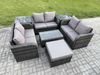 Fimous Gartenmöbel-Sets 7-Sitzer Polyrattan Möbel Sofa Sets mit Rechteckiger Couchtisch Love Sofa 2 Beistelltischen 2 Großer Hockern Dunkelgrau Gemischt Bild 2