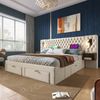 Merax Polsterbett Doppelbett 160×200 cm Schlafzimmer Komplett Set, mit 2 Nachttischen und 4 Schubladen, Kopfteil Leselicht mit USB Ladefunktion, Beige, Samt Bild 3