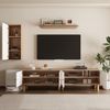 TV-Wandmöbel Kombi-Set Weiß Naturholz,geschnitzte Türpaneele, Massivholzbeine, Stauraum für TV, Bücher und Dekoration Bild 4