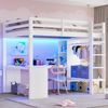 Hochbett 140x200 mit Multifunktionsregalen, Unterbettschreibtisch, LED-Licht und USB, Weiß Bild 3