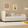 Kinderbett Blumenform, Kinderbett aus Samtstoff mit Sicherheitsrand, Massivholzrahmen, ausziehbare Schublade 90x200cm,Beige Bild 3