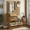 Kompaktgarderobe mit Spiegel und Sitzbank,Flurgarderobe mit Schuhschrank und Haken, Kleiderhaken,Flurmöbel Set,Flurgarderobe.(Not a one-piece product, holes need to be drill on the wall) Bild 5
