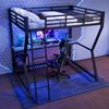 Hochbett 140×200 cm mit Schreibtisch, Computer-Host-Ablage, LED-Lichtleiste fernbedienbar, integrierte Steckdosen & USB,Schwarz Bild 3