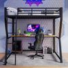 Hochbett 140×200 cm mit Schreibtisch, Computer-Host-Ablage, LED-Lichtleiste fernbedienbar, integrierte Steckdosen & USB,Schwarz Bild 5