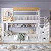 Novelux Etagenbett 90x200 cm mit Treppenschrank und Stauraum – Kiefer/MDF Weiß Natur, 2 Schubladen, Regal, Absturzsicherung, ohne Matratze Bild 5