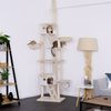 lionto Kratzbaum mit Deckenspanner, 230-250 cm großer Aktivitätsturm mit 2 Höhlen, 2 Liegemulden, Treppen & Spielbällen, beige/weiß Bild 2