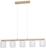 EGLO Hängeleuchte CASTRALVO Pendellampe, Stahl, Holz und Textil, Esszimmerlampe, Lampe, ohne Leuchtmittel, Pendelleuchte, L121 x B15 x H110 cm, nickel-matt, braun, weiß, 5X28W Bild 1