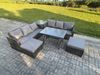 Fimous Rattan Gartenmöbel Set 8-Sitzer Rechteckiger Tisch 2 hohen Hockern Beistelltisch Dunkelgrau Gemischt Bild 2