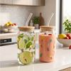 Levandeo® Glas, 2er Set Trinkglas 500ml Eis am Stiel Glas-Strohhalm Deckel Bild 4