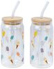 Levandeo® Glas, 2er Set Trinkglas 500ml Eis am Stiel Glas-Strohhalm Deckel Bild 2