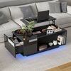 Merax Couchtisch hochglanz höhenverstellbarer Wohnzimmertisch mit LED-Beleuchtung (1-St), Sofatisch mit hydraulischem Lift, verstecktem Stauraum, Schublade Bild 2