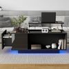 Merax Couchtisch hochglanz höhenverstellbarer Wohnzimmertisch mit LED-Beleuchtung (1-St), Sofatisch mit hydraulischem Lift, verstecktem Stauraum, Schublade Bild 3