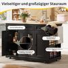 Kücheninsel Schwarz & Natur mit klappbaren Seiten 151,5 cm, aus Metall und MDF, Küchenbuffet mit gehärtetem Glas, Staubschutz und Schrankfächer Bild 4