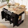 Kücheninsel Schwarz & Natur mit klappbaren Seiten 151,5 cm, aus Metall und MDF, Küchenbuffet mit gehärtetem Glas, Staubschutz und Schrankfächer Bild 2