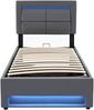 Polsterbett 90x200 cm mit USB-Anschluss, LED-Beleuchtung, Stauraum, ohne Matratze, Grau Bild 4