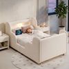 Kinderbett 90x200 cm, Polsterbett, Einzelbett, mit Schutzgeländer, mit Nachtlicht und USB-Ladeanschluss und Ablagefächern, Bettbeine aus Massivholz, samt, beige Bild 2