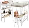 Merax 90 x 200cm Bettgestell Metallbett, Eisenbett, Hochbett mit Schreibtisch und drei großen Ablagen für Kinder, Jugendliche und Erwachsene, weiß Bild 5