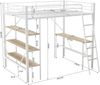 Merax 90 x 200cm Bettgestell Metallbett, Eisenbett, Hochbett mit Schreibtisch und drei großen Ablagen für Kinder, Jugendliche und Erwachsene, weiß Bild 4