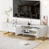 TV-Schrank, lowboard mit strukturierter Tür, TV-Möbel, goldenen Griffen und goldenen Füßen Bild 4