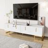 TV-Schrank, lowboard mit strukturierter Tür, TV-Möbel, goldenen Griffen und goldenen Füßen Bild 3