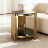 Beistelltisch rund aus gehärtetem Glas, 2 Ebenen, Schwarz-Gold, Edelstahlgestell Bild 2