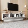 TV-Schrank 170x45x40 cm weiß modern Wellen-Design 4 Türen Glasregale Bild 5