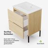 Blumfeldt Johnstone Waschbecken mit Unterschrank – natürliches Holzfinish, Keramikbecken, Soft-Close, feuchtigkeitsbeständig, geräumige Schubladen, einfache Selbstmontage – inklusive Füßen Bild 5