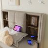 Polsterbett 90x200 cm mit Stauraum, USB-C & kabellosem Laden – Einzelbett aus Leinen mit Matratze Bild 4