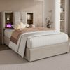 Polsterbett 90x200 cm mit Stauraum, USB-C & kabellosem Laden – Einzelbett aus Leinen mit Matratze Bild 2