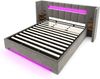 LVHOM Polsterbett 180x200 mit Seitenschränke, Bettgestell mit USB & LED und Stauraum sowie Hydraulik, Doppelbett aus Samt, Funktionbett, Grau Bild 2