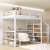 Merax 140*200 Metall-Hochbett mit Aufbewahrungsleiter mit Regalen und Tisch, Sicherheitszaun-Design mit gespleißten Metallplanken, Hohes Eisenrahmenbett mit Metallrahmen, Weiß Bild 3