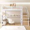 Merax 140*200 Metall-Hochbett mit Aufbewahrungsleiter mit Regalen und Tisch, Sicherheitszaun-Design mit gespleißten Metallplanken, Hohes Eisenrahmenbett mit Metallrahmen, Weiß Bild 2