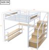 Merax 140*200 Metall-Hochbett mit Aufbewahrungsleiter mit Regalen und Tisch, Sicherheitszaun-Design mit gespleißten Metallplanken, Hohes Eisenrahmenbett mit Metallrahmen, Weiß Bild 4