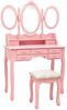 vidaXL Schminktisch mit Hocker und Dreifach-Spiegel Rosa 289327 Bild 1