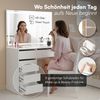Bellamio 'Nore' Schminktisch mit Spiegel, mit 5 Schubladen, beidseitig montierbar, weiß, 77x53x110 cm, LED-Beleuchtung mit mit 3 einstellbaren Lichtfarben Bild 2