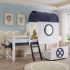 Novelux Halbhohes Kinderbett 90x200 mit Schublade und Dach – Kiefer MDF Weiß Dunkelblau, Fenster, Schrägleiter, Lattenrost, Hausbett Kinder Bild 5