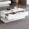 Couchtisch 100 x 50 x 38 cm mit 2 Schubladen – Hochglanz in Warmweiß mit Goldrand Bild 5