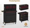 BarberPub 2 in 1 Friseurwagen mit 5 Schubladen, Schrank & 6 Haken, Bedienungswagen mit Rollen, Friseur Arbeitswagen Abschließbar, Beauty Salon Trolley Metall, 0097,Schwarz-Rot Bild 3