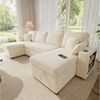 Merax Ecksofa U-förmiges Sofa mit USB-Anschluss, 270 x 125 x 86 cm 1 Teile, Ausziehbares Schlafsofa mit Stauraum, Becherhaltern & Ablage, Chenille Bild 3