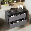 Kommode mit Premium-Marmor-Arbeitsplatte und schwarzem Keramikbecken, MDF, Farbblock Schwarz+Grau，80x44x48.5 cm Bild 2