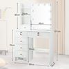 Schminktisch mit LED-Beleuchtung, Schiebespiegel, 6 Schubladen & Regalen, Hocker Bild 4