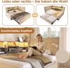 Merax Einzelbett Polsterbett 90x200 cm Gästebett mit Ausziehbett 90x190cm, und LED-Beleuchtung, Struraumbett, L-förmigem Kopfteil mit Stauraum, beidseitig montierbar, Lattenrost, Leinen, Beige Bild 5