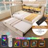 Merax Einzelbett Polsterbett 90x200 cm Gästebett mit Ausziehbett 90x190cm, und LED-Beleuchtung, Struraumbett, L-förmigem Kopfteil mit Stauraum, beidseitig montierbar, Lattenrost, Leinen, Beige Bild 3
