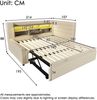Merax Einzelbett Polsterbett 90x200 cm Gästebett mit Ausziehbett 90x190cm, und LED-Beleuchtung, Struraumbett, L-förmigem Kopfteil mit Stauraum, beidseitig montierbar, Lattenrost, Leinen, Beige Bild 4