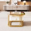 Couchtisch set 60×60+50×50 cm Hochglanz Marmoroptik Weiß und Gold und Teebraun,Kaffeetisch mit Schublade Bild 5