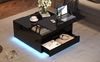 Wohnzimmer-Couchtisch, Anhebbarer Kaffeetisch mit LED-Lichtleiste, Sofatisch mit 1 Schublade, Hochglanz-Beistelltisch mit verstecktem Stauraum und hochklappbaren Türen, MDF, Schwarz, 70 x 70 x 38 cm Bild 5