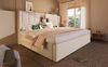 Polsterbett 160x200 cm mit Stauraum, Ladestation & Becherhalter – Bett aus Leinen in Beige inkl. Matratze Bild 2