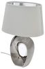 Große LED Tischleuchte 1 flammig Keramikfuß silberfarbig Schirm Weiß, Höhe 52cm Bild 4