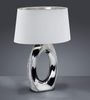 Große LED Tischleuchte 1 flammig Keramikfuß silberfarbig Schirm Weiß, Höhe 52cm Bild 5