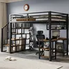 Hochbett mit Schreibtisch und Regal (120x200 cm) Kinderbett mit Rausfallschutz, Lattenrost und Treppe, Metallbett Bild 3